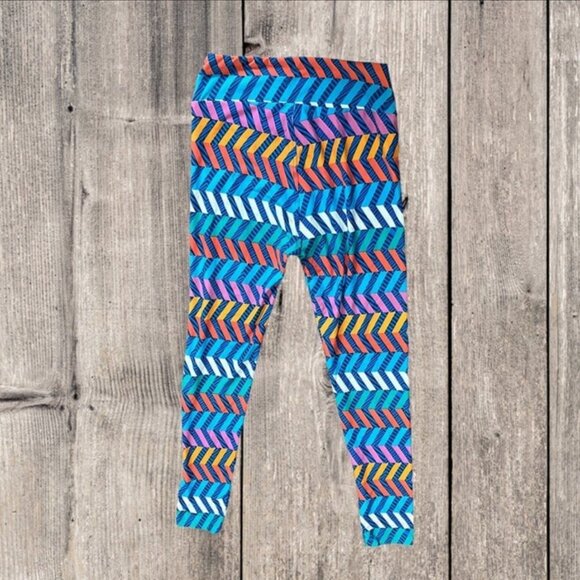LuLaRoe Blue Colorful Geometric Chevron Stripe Pattern Leggings Pants Women's - Picture 3 of 8